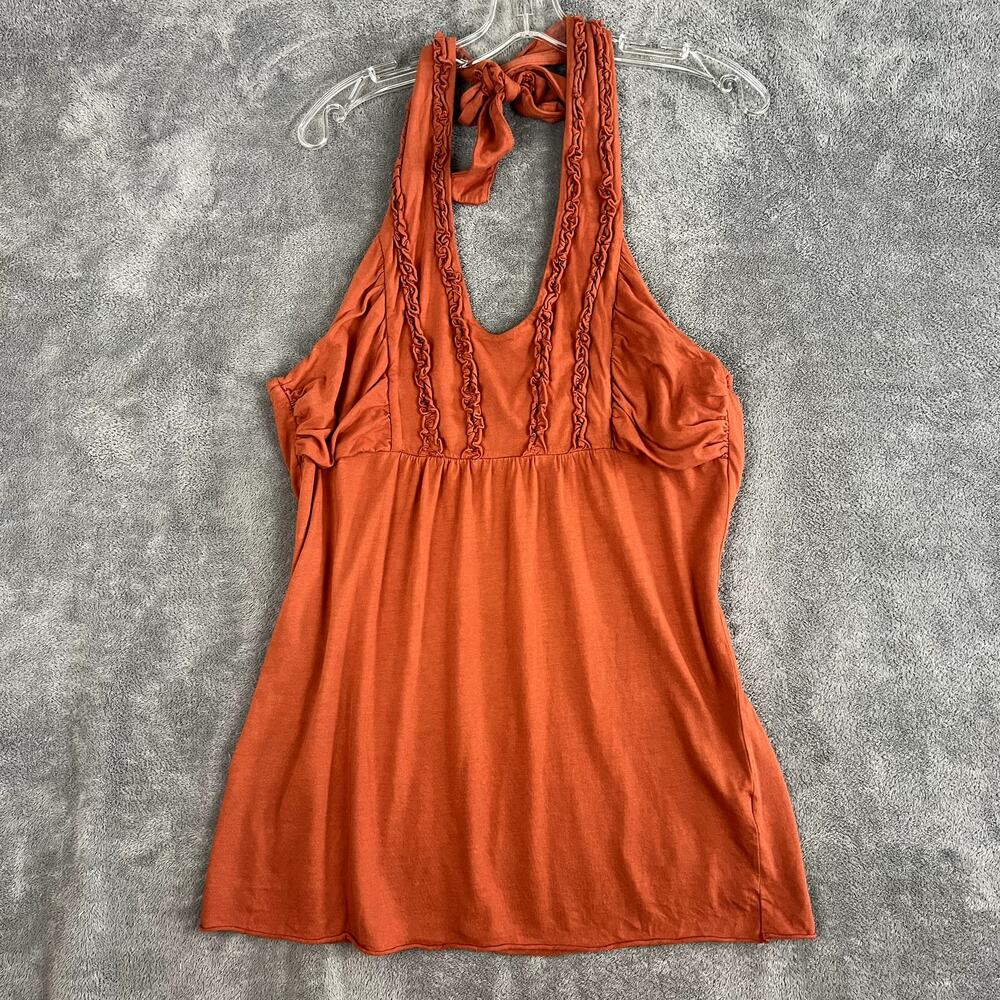 Vintage Y2K Halter Top Womens‎ L Boho Ruffle Orange Summer Whimsical